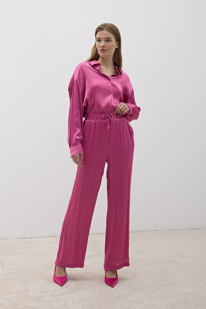 Levure Pantalon En Satin À Taille Élastique Pour Femmes Rose Foncé Vêtements en gros Pas de tissu