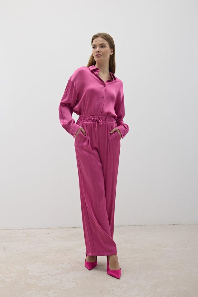 Levure Pantalon En Satin À Taille Élastique Pour Femmes Rose Foncé Vêtements en gros Printemps