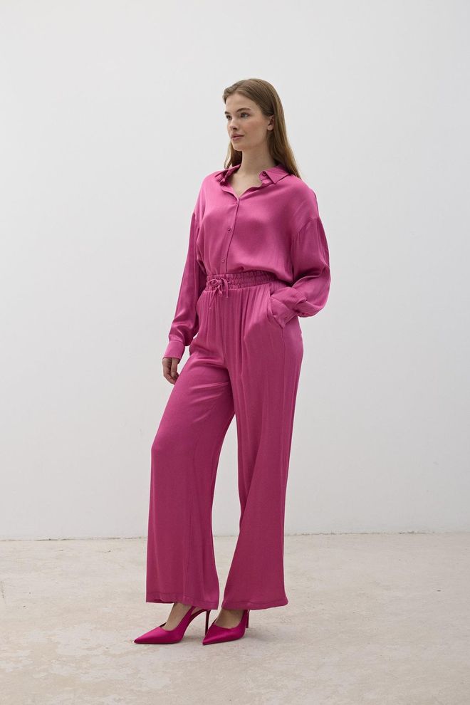 Levure Pantalon En Satin À Taille Élastique Pour Femmes Rose Foncé Vêtements en gros Fête