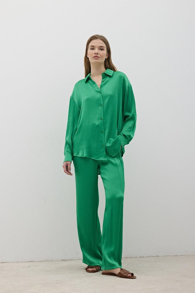 Levure Pantalones De Satén Con Cintura Elástica Para Mujer Color Verde Ropa al por mayor Elegante