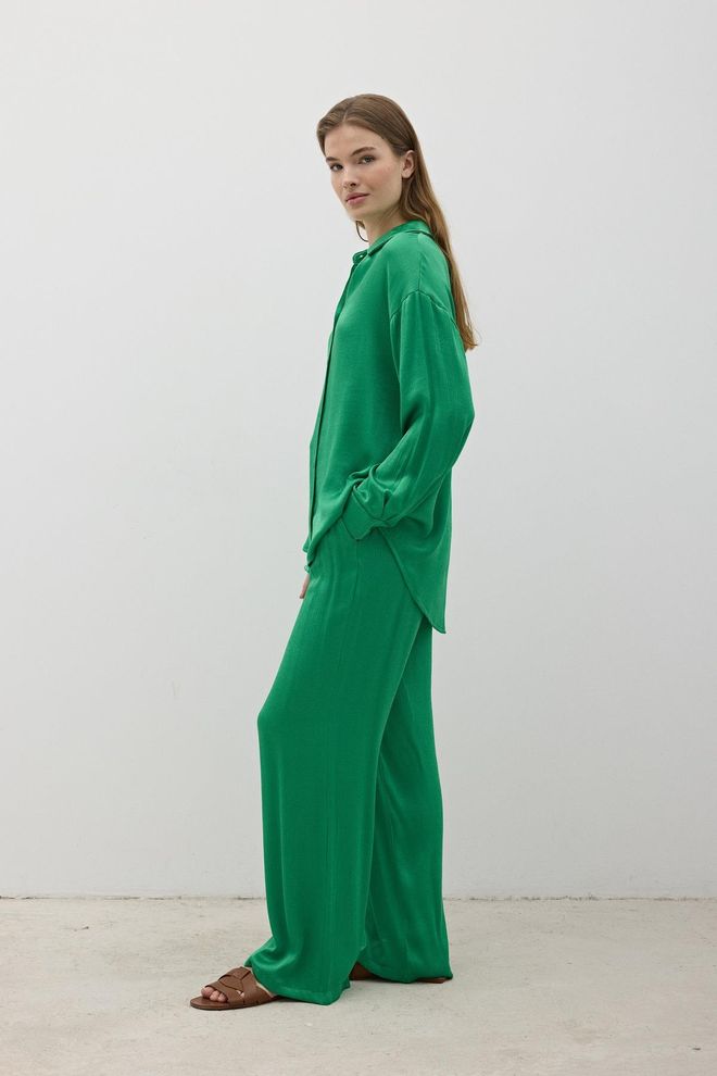 Levure Pantalon En Satin À Taille Élastique Pour Femmes Vert Vêtements en gros Anniversaire