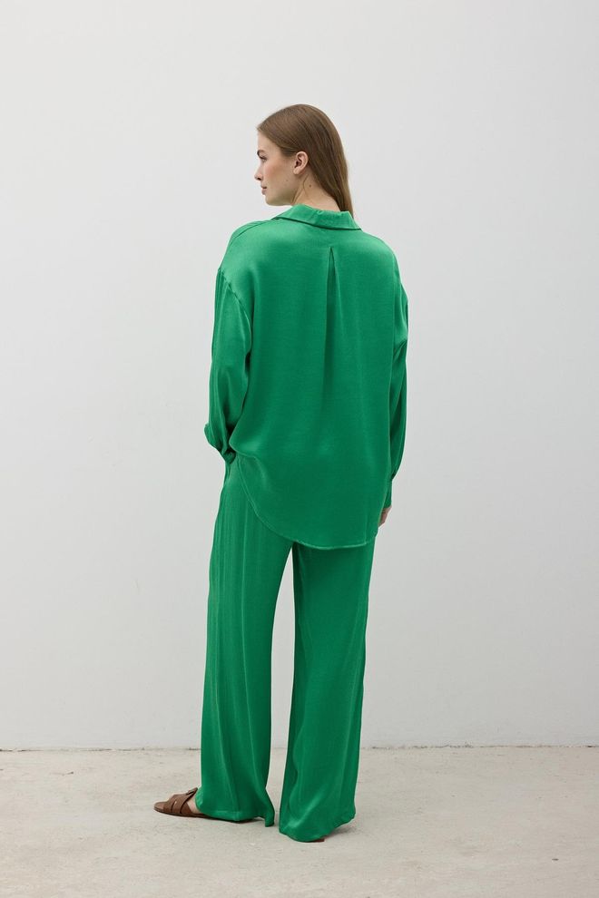 Levure Pantalon En Satin À Taille Élastique Pour Femmes Vert Vêtements en gros Printemps