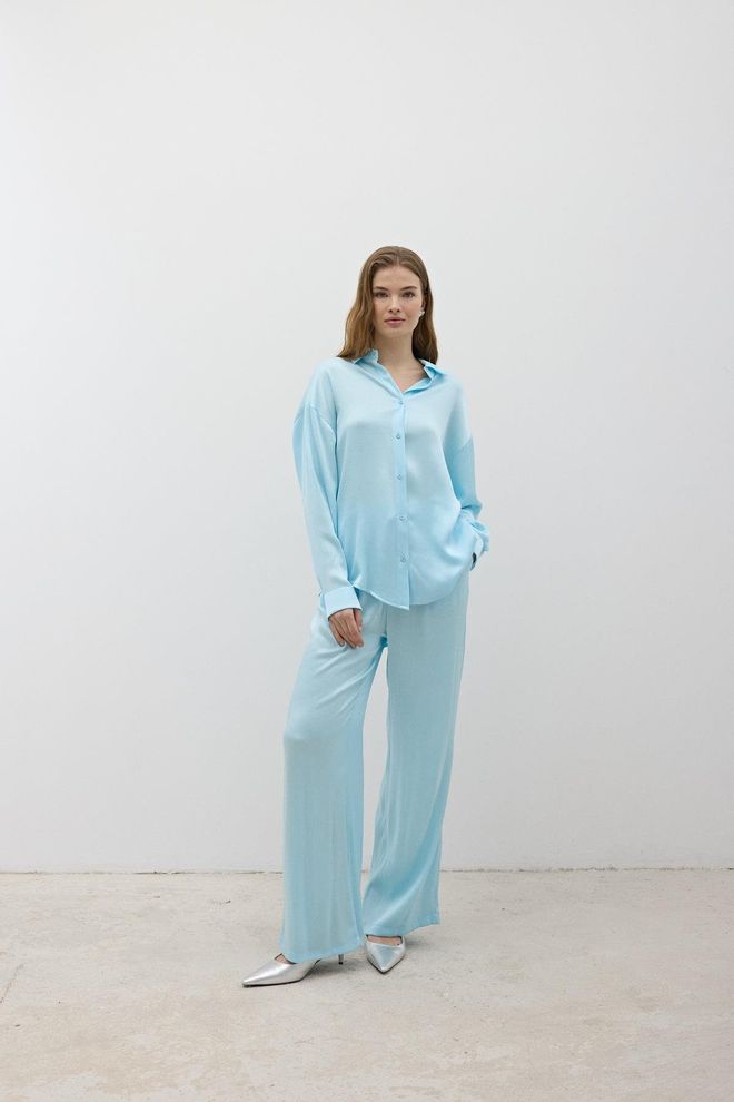 Levure Pantalones De Satén Con Cintura Elástica Para Mujer Color Azul Bebé Ropa al por mayor Elegante