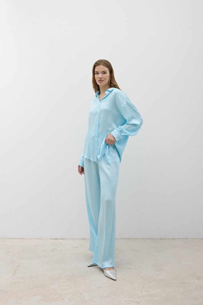 Levure Women's Elastic Waist Satin Pants Baby Blue Wholesale Clothing No Fabric