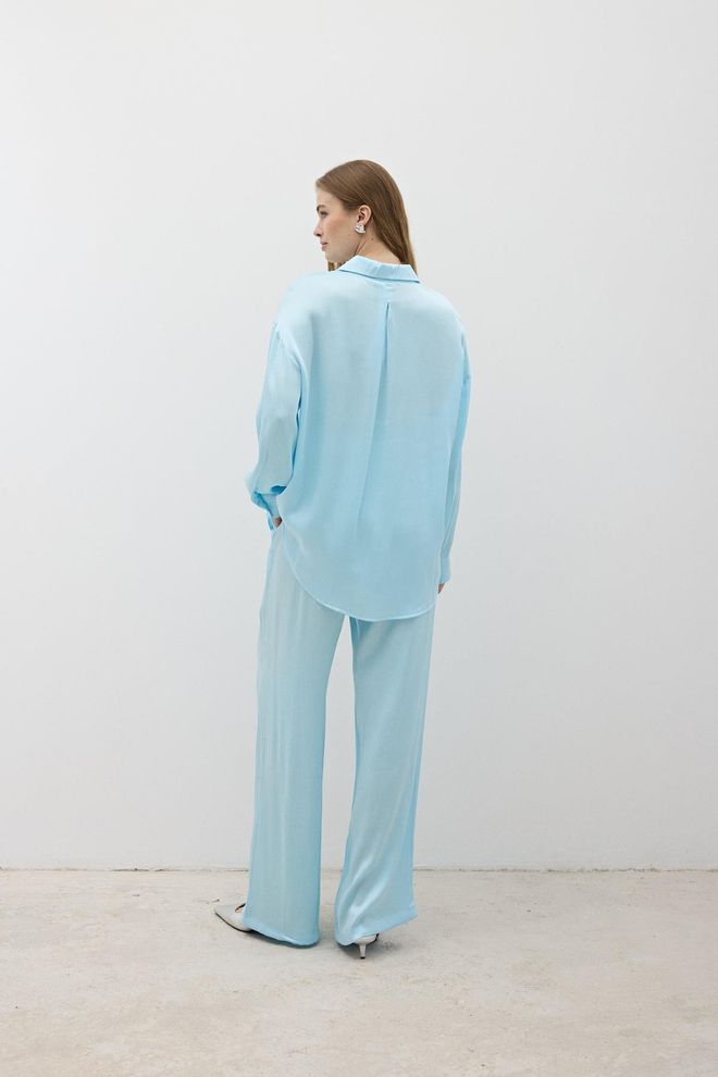 Levure Women's Elastic Waist Satin Pants Baby Blue Wholesale Clothing Spring