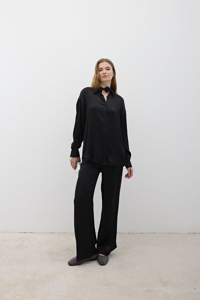 Levure Pantalones Negros De Satén Con Cintura Elástica Para Mujer Ropa al por mayor Elegante