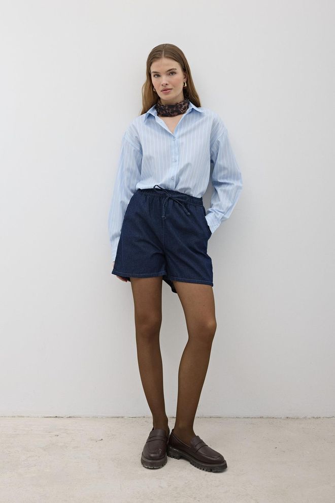 Levure Pantaloncini In Jeans Con Vita Elasticizzata Con Lavaggio A Strappo Navy Abbigliamento all'ingrosso Casuale