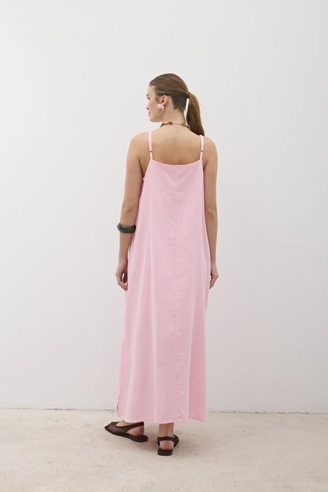 Levure Müslinkleid In Übergröße Verstellbar Mit Aufhängern Rosa Großhandelskleidung Sommer