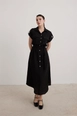 A wholesale clothing model wears lev10127-low-sleeve-buttoned-women's-midi-dress-black, Turkish wholesale  of 