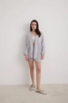 A wholesale clothing model wears lev10184-women's-muslin-elastic-waist-shorts-gray, Turkish wholesale  of 