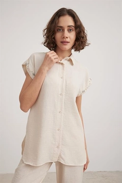 A wholesale clothing model wears lev10330-stone, Turkish wholesale Shirt of Levure