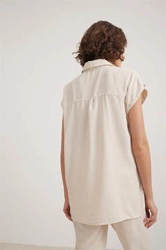 A wholesale clothing model wears lev10330-stone, Turkish wholesale Shirt of Levure