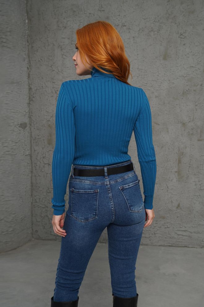 Lustrin Turtleneck Ribbed Detail Wholesale Knitwear Petrol Sweater Wholesale Clothing 4