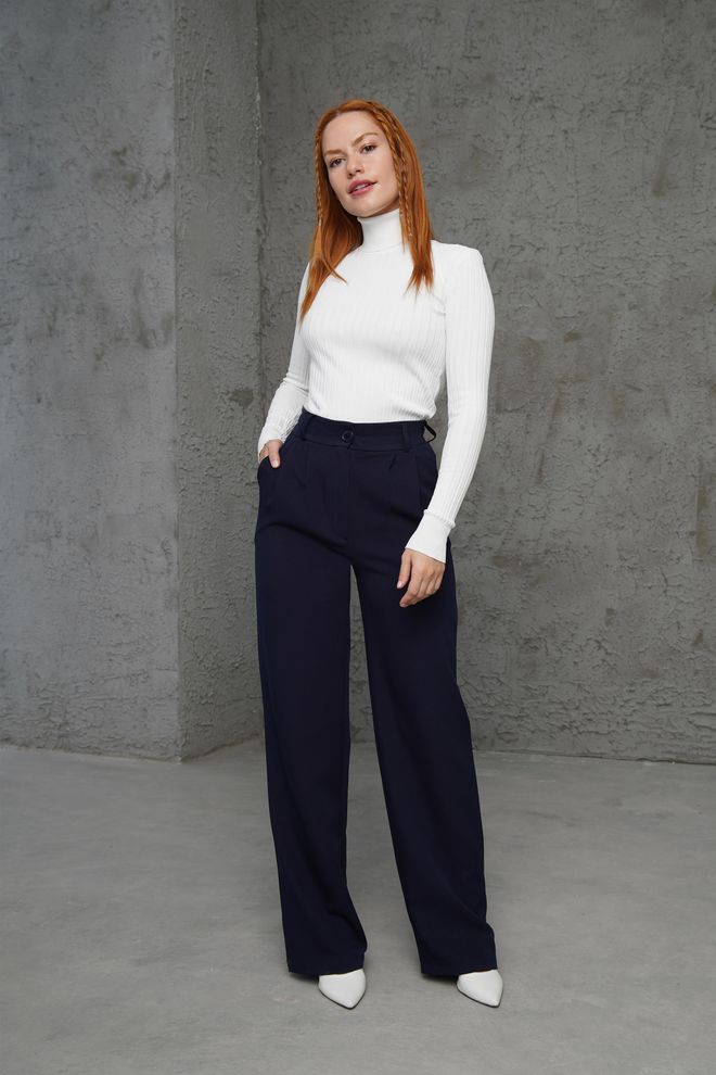 Lustrin Turtleneck Ribbed Detailed Wholesale Knitwear White Sweater Wholesale Clothing 3