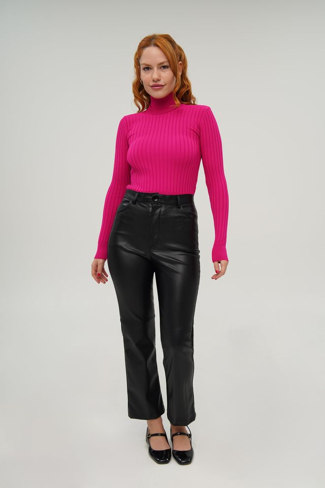 Lustrin Turtleneck Ribbed Detail Wholesale Knitwear Fuchsia Sweater Wholesale Clothing 2