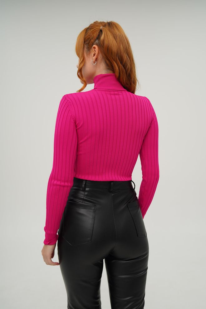 Lustrin Turtleneck Ribbed Detail Wholesale Knitwear Fuchsia Sweater Wholesale Clothing 3