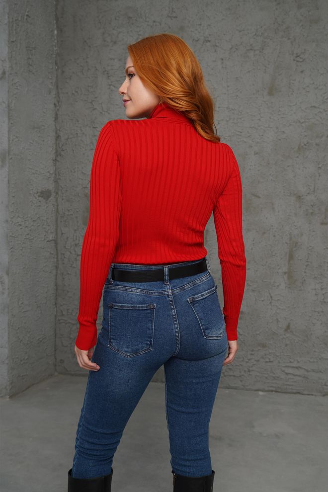 Lustrin Turtleneck Ribbed Detail Wholesale Knitwear Red Sweater Wholesale Clothing 4