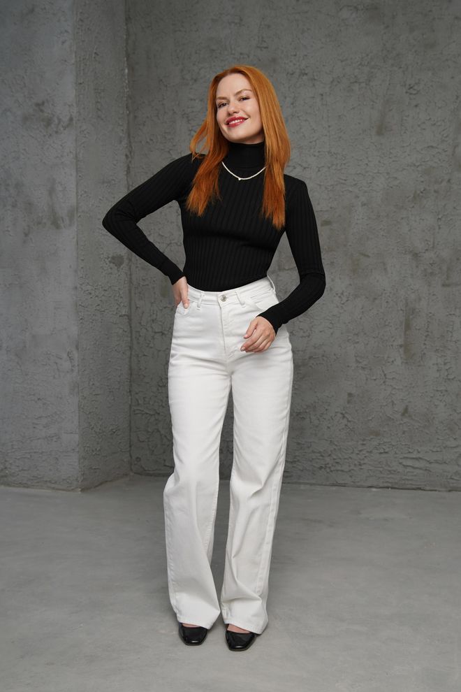 Lustrin Turtleneck Ribbed Detail Wholesale Knitwear Black Sweater Wholesale Clothing 1