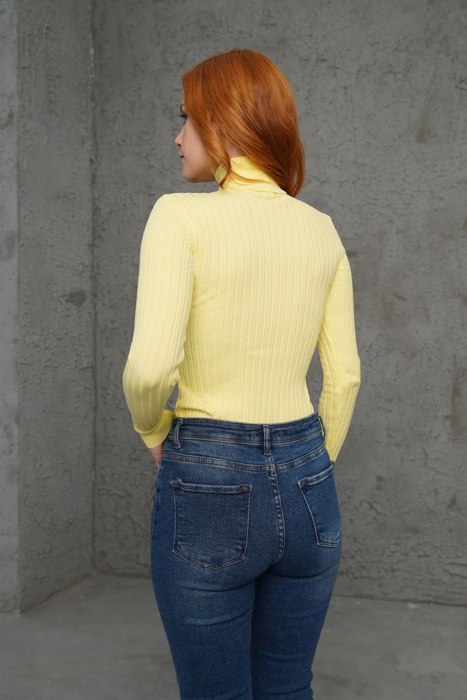 Lustrin Turtleneck Ribbed Detail Wholesale Knitwear Yellow Sweater Wholesale Clothing 4