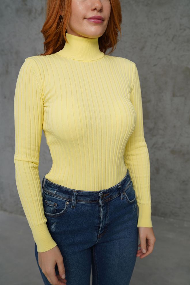 Lustrin Turtleneck Ribbed Detail Wholesale Knitwear Yellow Sweater Wholesale Clothing 3