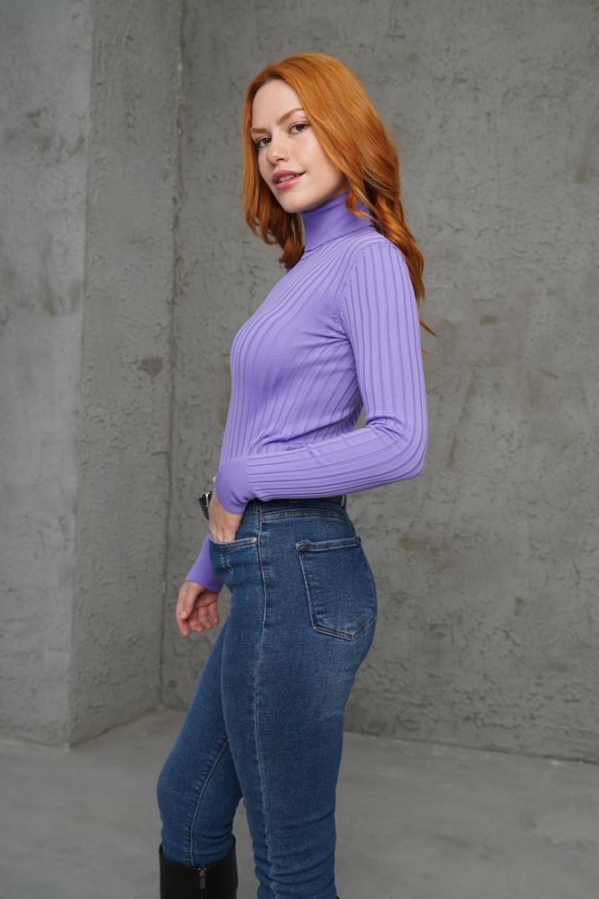 Lustrin Turtleneck Ribbed Detail Wholesale Knitwear Lilac Sweater Wholesale Clothing 2