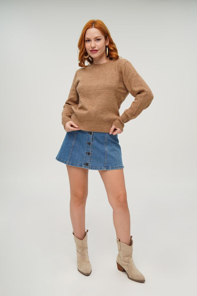 Lustrin Suéter De Punto Camel Básico Al Por Mayor Con Cuello Redondo Ropa al por mayor 0