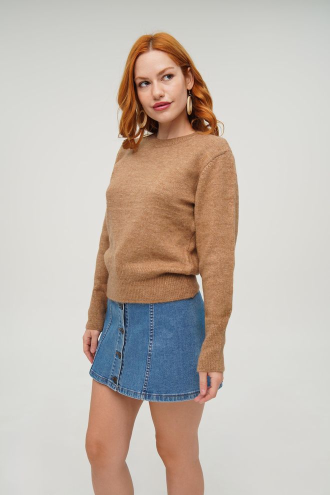 Lustrin Crew Neck Basic Wholesale Camel Knitted Sweater Wholesale Clothing 3