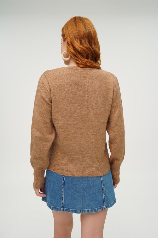 Lustrin Crew Neck Basic Wholesale Camel Knitted Sweater Wholesale Clothing 4