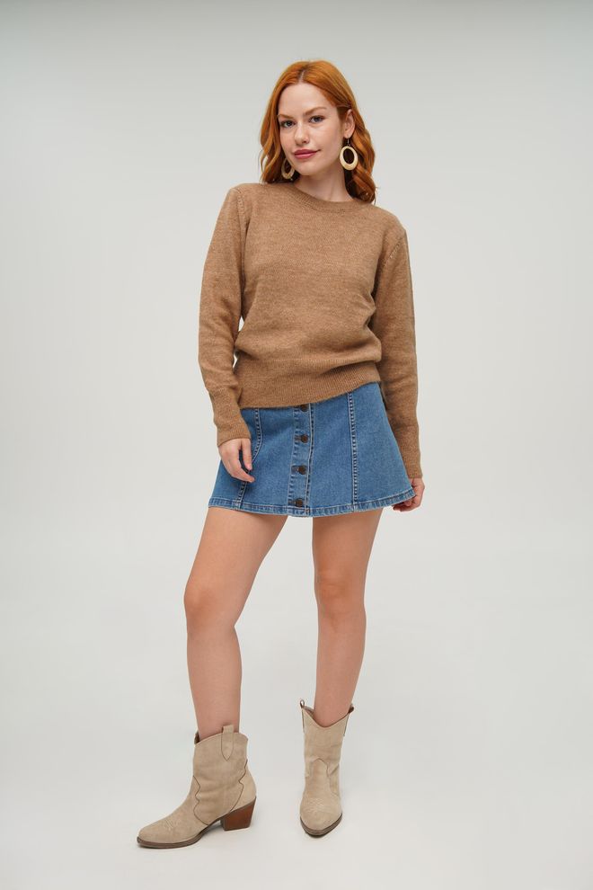 Lustrin Crew Neck Basic Wholesale Camel Knitted Sweater Wholesale Clothing 2