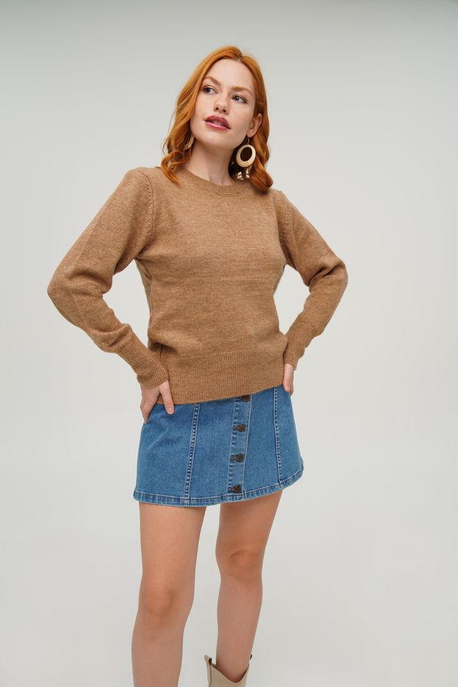 Lustrin Crew Neck Basic Wholesale Camel Knitted Sweater Wholesale Clothing 1
