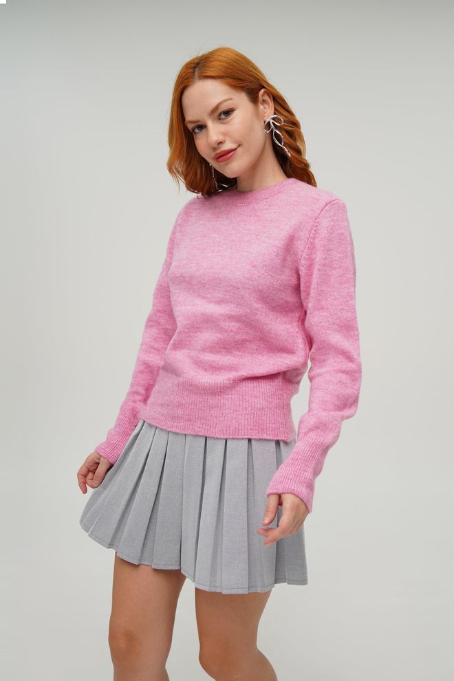 Lustrin Suéter Básico De Malha Rosa Com Gola Redonda Roupas por atacado 3
