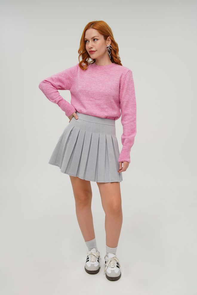 Lustrin Suéter Básico De Malha Rosa Com Gola Redonda Roupas por atacado 1