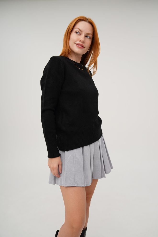 Lustrin Crew Neck Basic Wholesale Black Knitted Sweater Wholesale Clothing 1