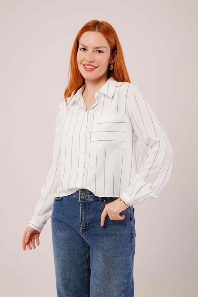 Lustrin Camisa Al Por Mayor A Rayas Azules Con Bolsillo Único Ropa al por mayor Casual