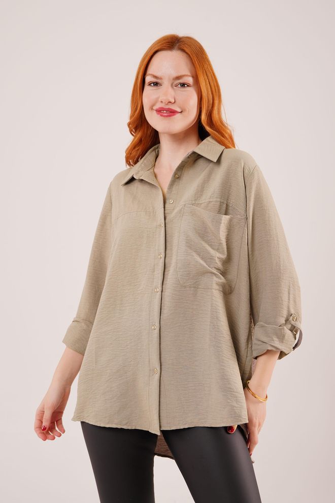 Lustrin Camisa Cáqui Por Atacado Com Bolsos Escorregadios Roupas por atacado Casual