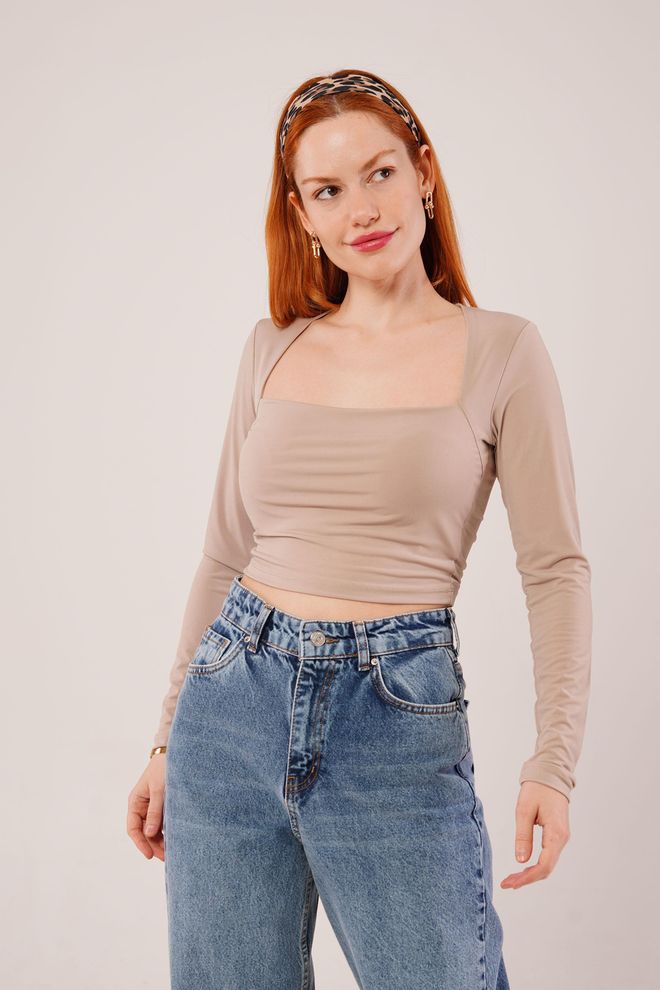 Lustrin Blouse Crème Basique À Col Carré En Gros Vêtements en gros Décontracté