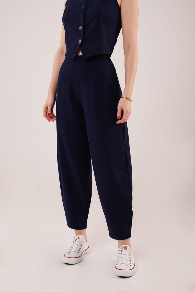 Umay Pantaloni Palazzo Blu Navy Ritagliati Gamba Larga Abbigliamento all'ingrosso Casuale