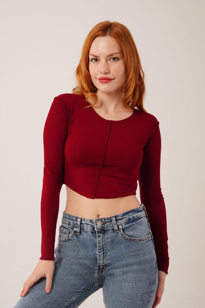 Lustrin Blouse Bordeaux Basic Wholesale Avec Couture Inversée Vêtements en gros Décontracté