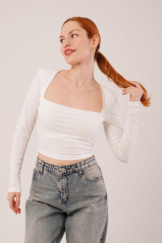 Lustrin Blouse Blanche Basique À Col Carré En Gros Vêtements en gros Décontracté