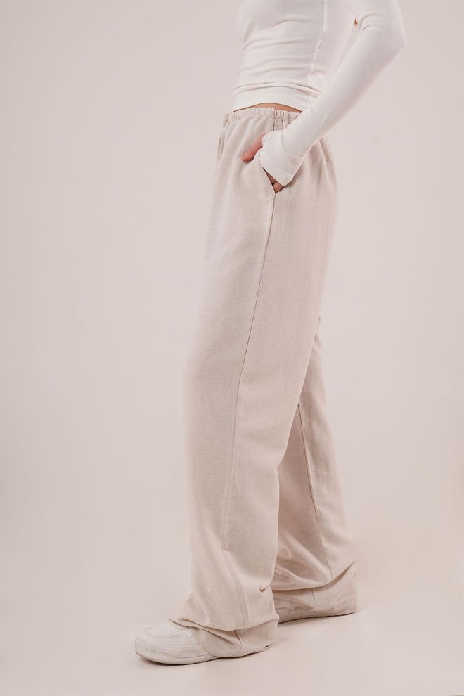 Lustrin Drawstring Detailed Linen Wholesale Ecru Pants With Pockets Wholesale Clothing 4