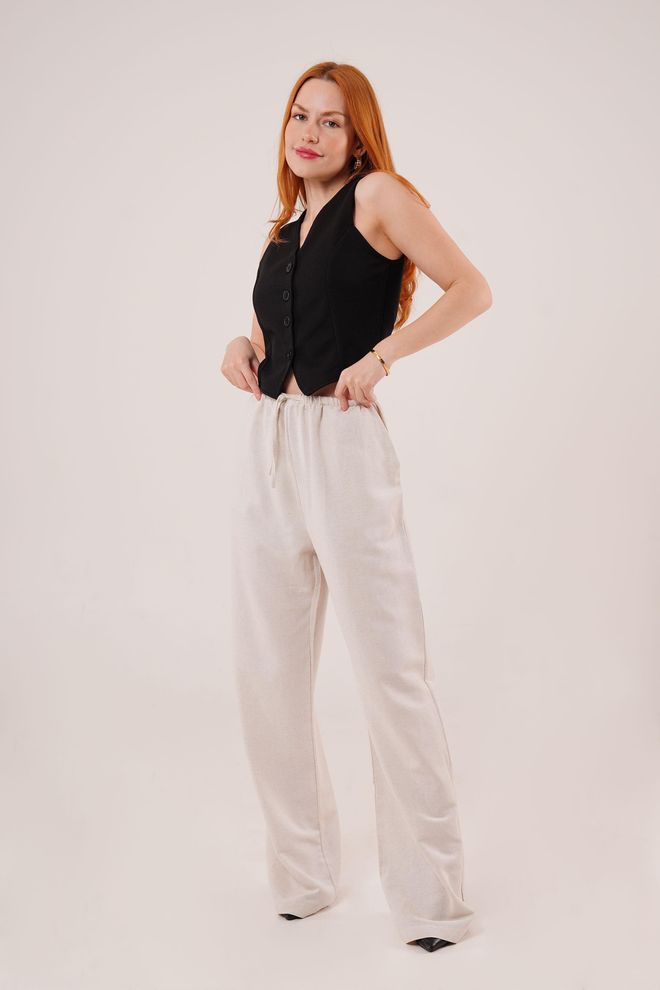Lustrin Drawstring Detailed Linen Wholesale Ecru Pants With Pockets Wholesale Clothing Viscose