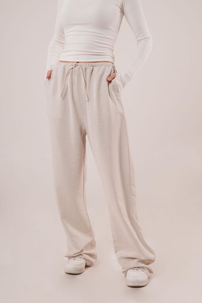 Lustrin Drawstring Detailed Linen Wholesale Ecru Pants With Pockets Wholesale Clothing Birthday