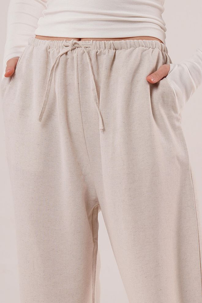 Lustrin Drawstring Detailed Linen Wholesale Ecru Pants With Pockets Wholesale Clothing 7