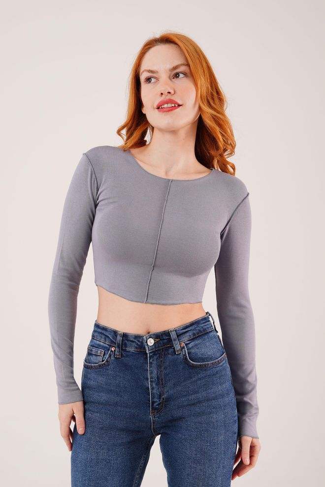 Lustrin Blouse De Corps Anthracite Basique En Gros Avec Couture Inversée Vêtements en gros Décontracté