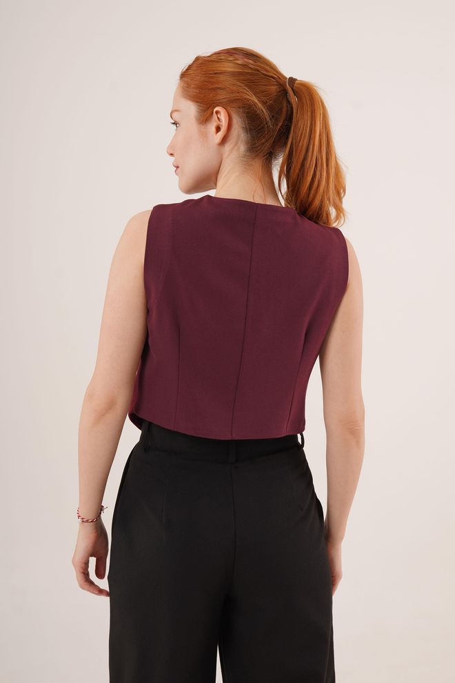 Lustrin Double Button Cross Pattern Burgundy Wholesale Vest Wholesale Clothing Dating