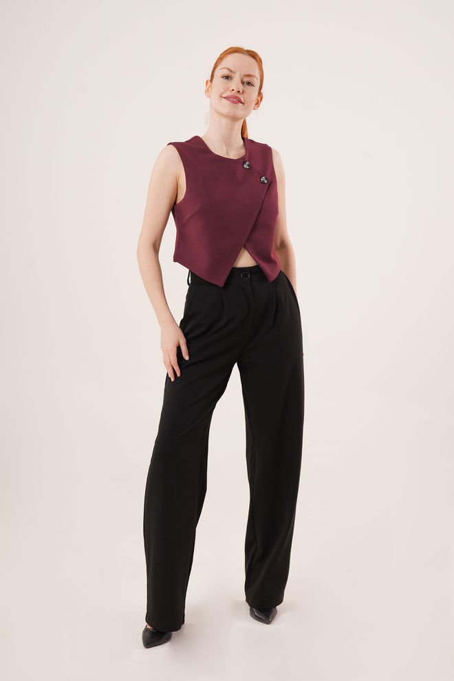 Lustrin Double Button Cross Pattern Burgundy Wholesale Vest Wholesale Clothing Viscose