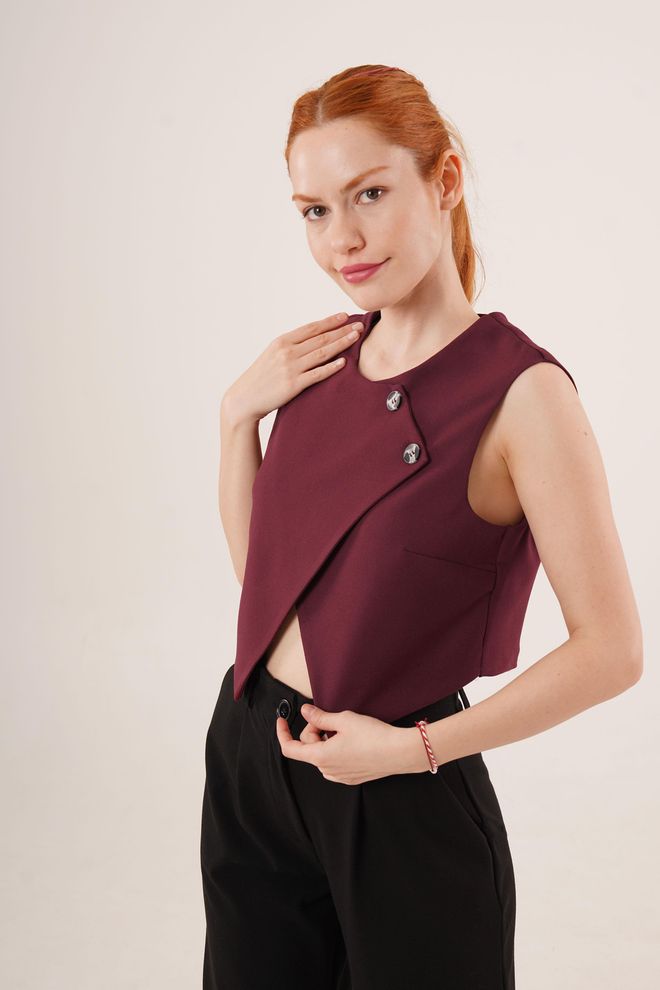 Lustrin Double Button Cross Pattern Burgundy Wholesale Vest Wholesale Clothing 5