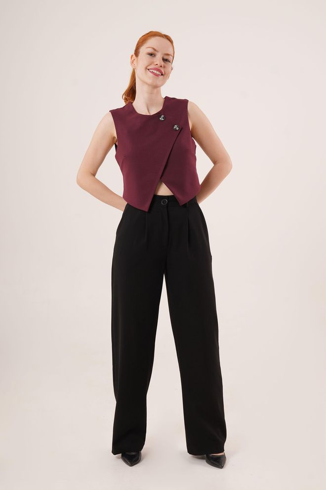 Lustrin Double Button Cross Pattern Burgundy Wholesale Vest Wholesale Clothing 4