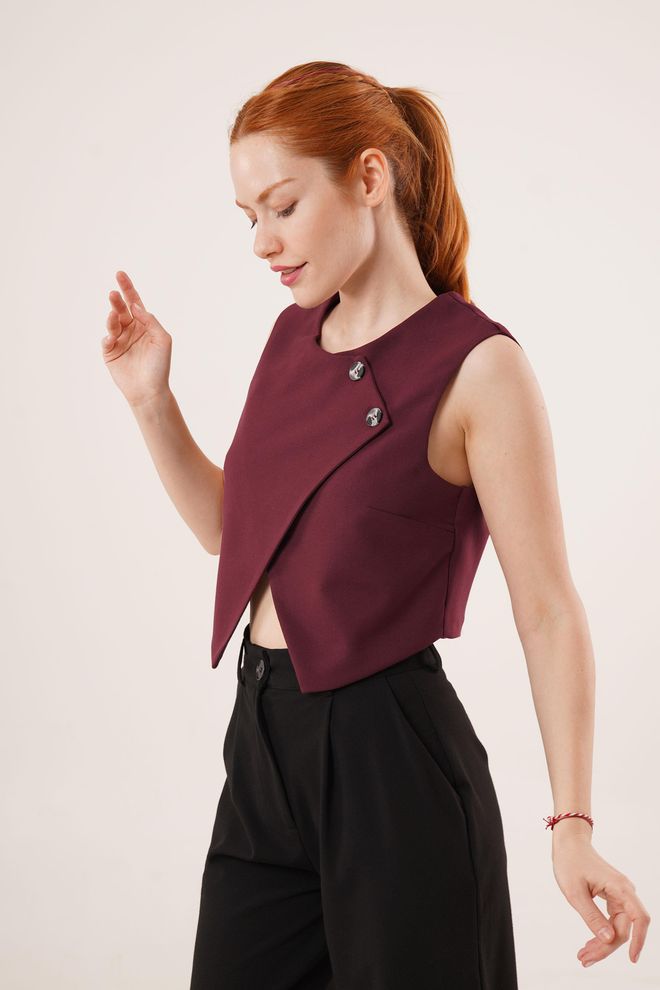 Lustrin Double Button Cross Pattern Burgundy Wholesale Vest Wholesale Clothing Birthday