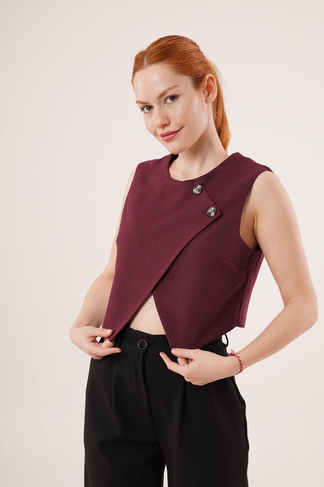 Lustrin Double Button Cross Pattern Burgundy Wholesale Vest Wholesale Clothing Spring
